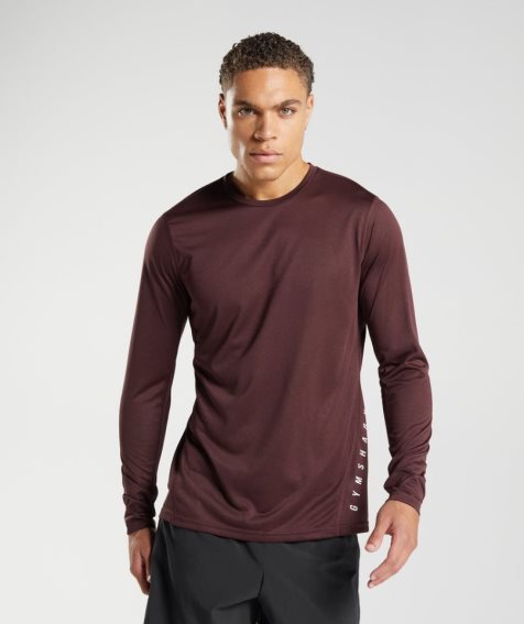 Men's Gymshark Sport Long Sleeve T-Shirts Burgundy | NZ 3MQPFY